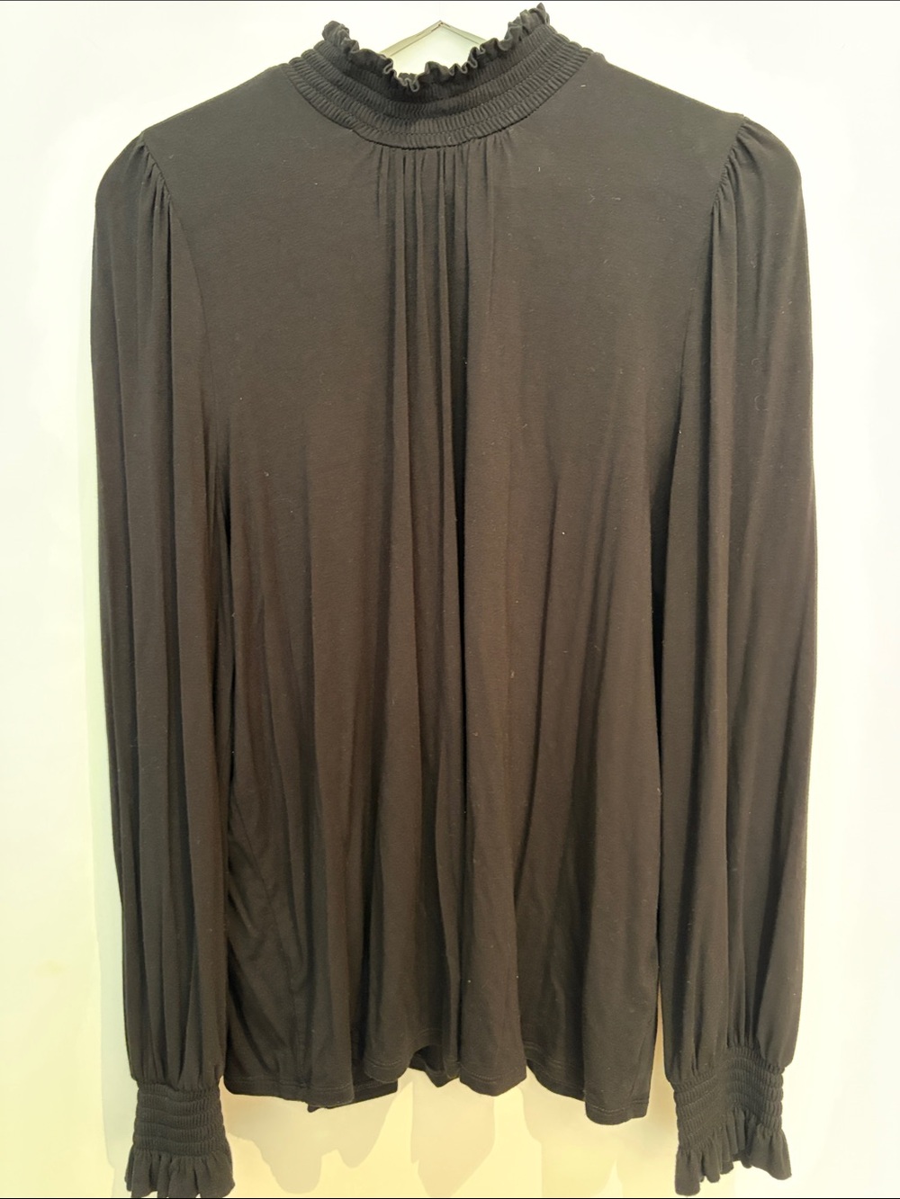 RW&CO. Black Ruffled Mock Neck Long Sleeve Top